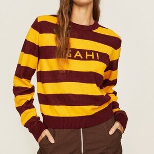 LISA SAYS GAH Rugby Striped College Crew Sweater Harry Potter 🦉 Gold & Maroon XL